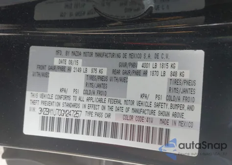 2016 Mazda Mazda3 I Sport из США, поврежденный, VIN 3MZBM1U70GM247257